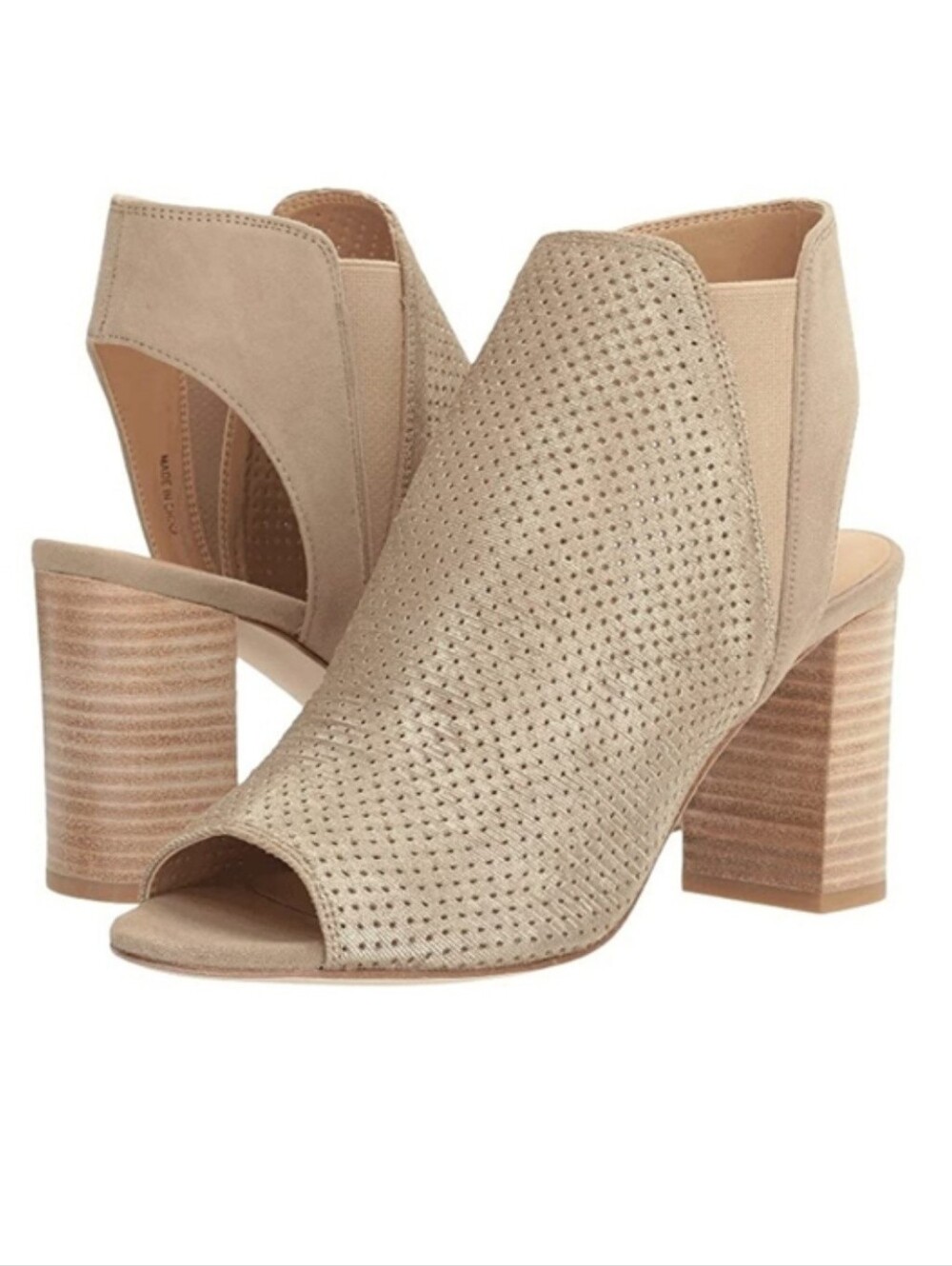 VANELi Platino Bathild Leather Peep Toe Stacked Heel Bootie Sz 9.5